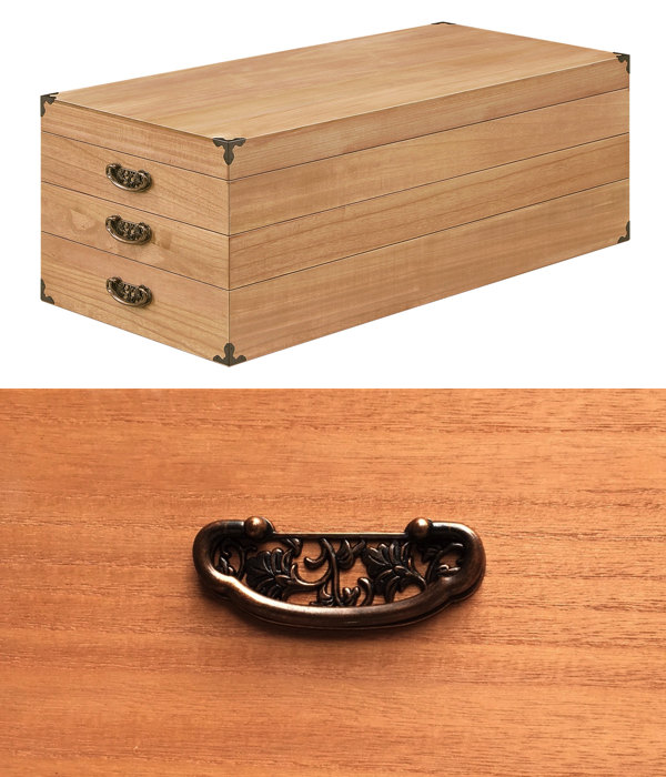 マーゼルン 衣装ケース 桐製 衣裳箱 柿渋染 3段 日本製 幅91cm （ 桐