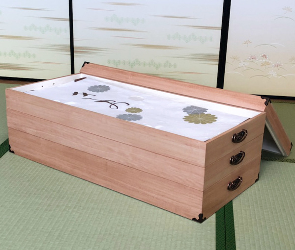 マーゼルン 衣装ケース 桐製 衣裳箱 柿渋染 3段 日本製 幅91cm （ 桐