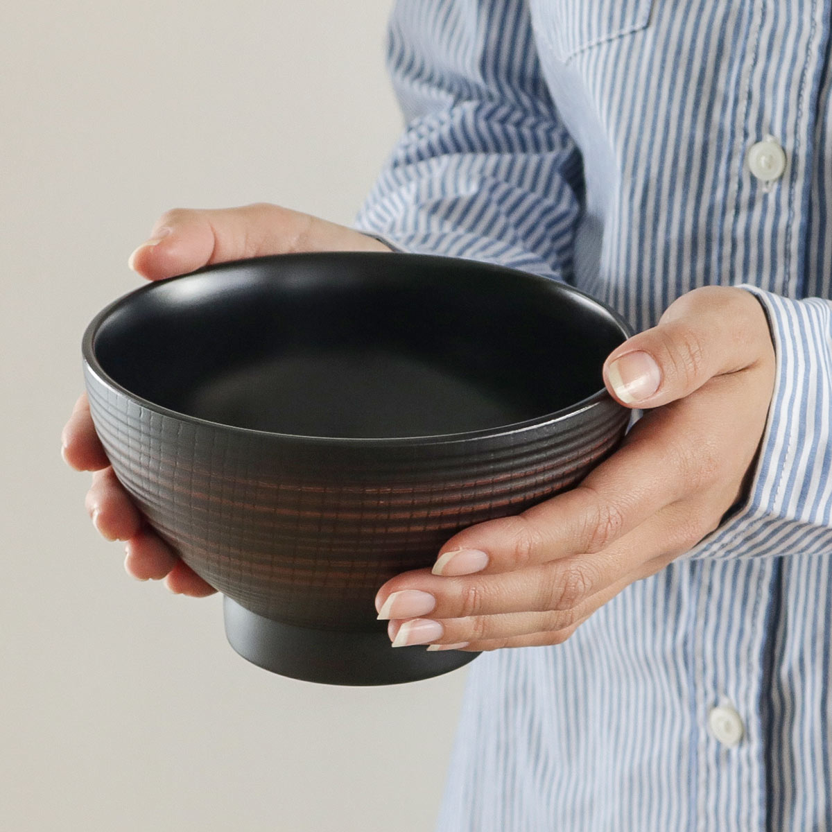 どんぶり 15cm ONES 千筋 栃木目 プラスチック製 （ 食洗機対応 電子