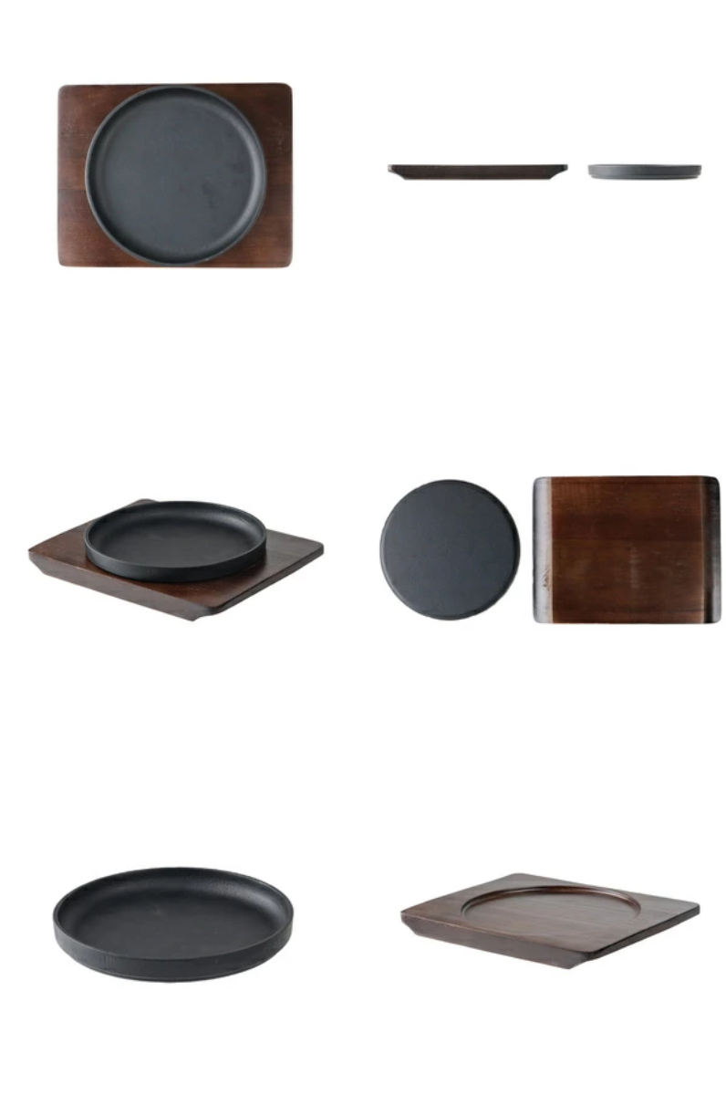 ステーキ皿 21cm スタッキング 木製プレート付き 鋳鉄 IH対応