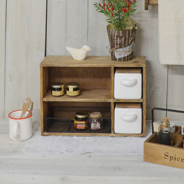 調味料ラック 2スパイスラック バスケット付き （ スパイスラック 木製