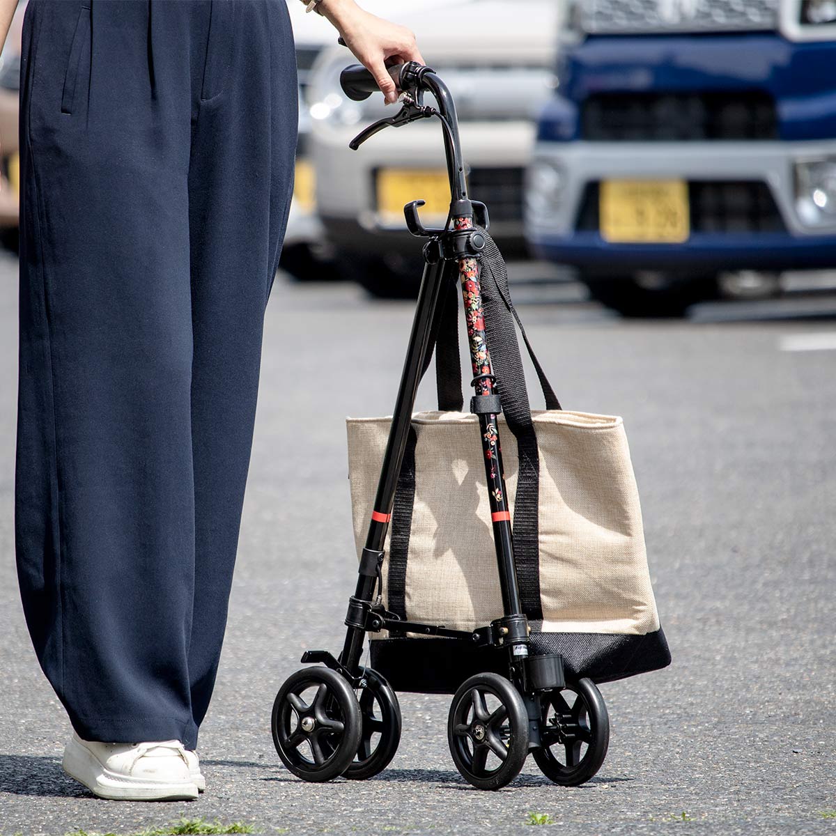 フジホーム 杖 ブーケ 車輪付き 高さ調節 ハンドレールステッキ 介護