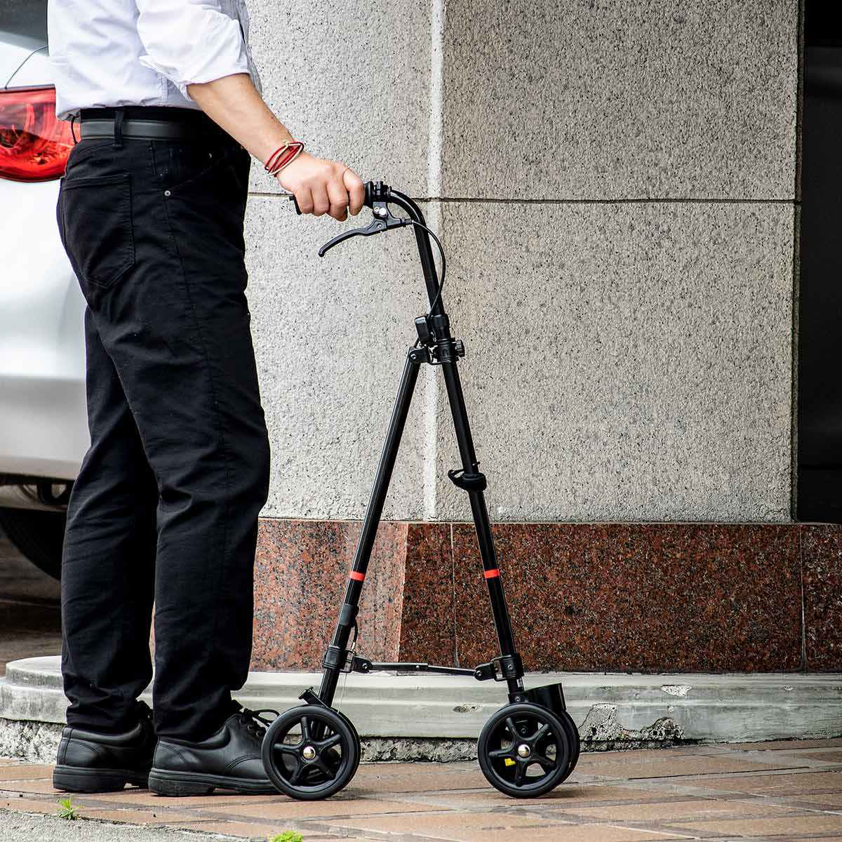 フジホーム 杖 ブラック 車輪付き 高さ調節 ハンドレールステッキ 介護