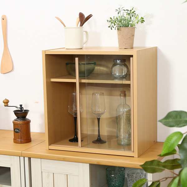 不二貿易（Fuji Boeki） ミニ食器棚 幅43cm 3段 カップボード ガラス