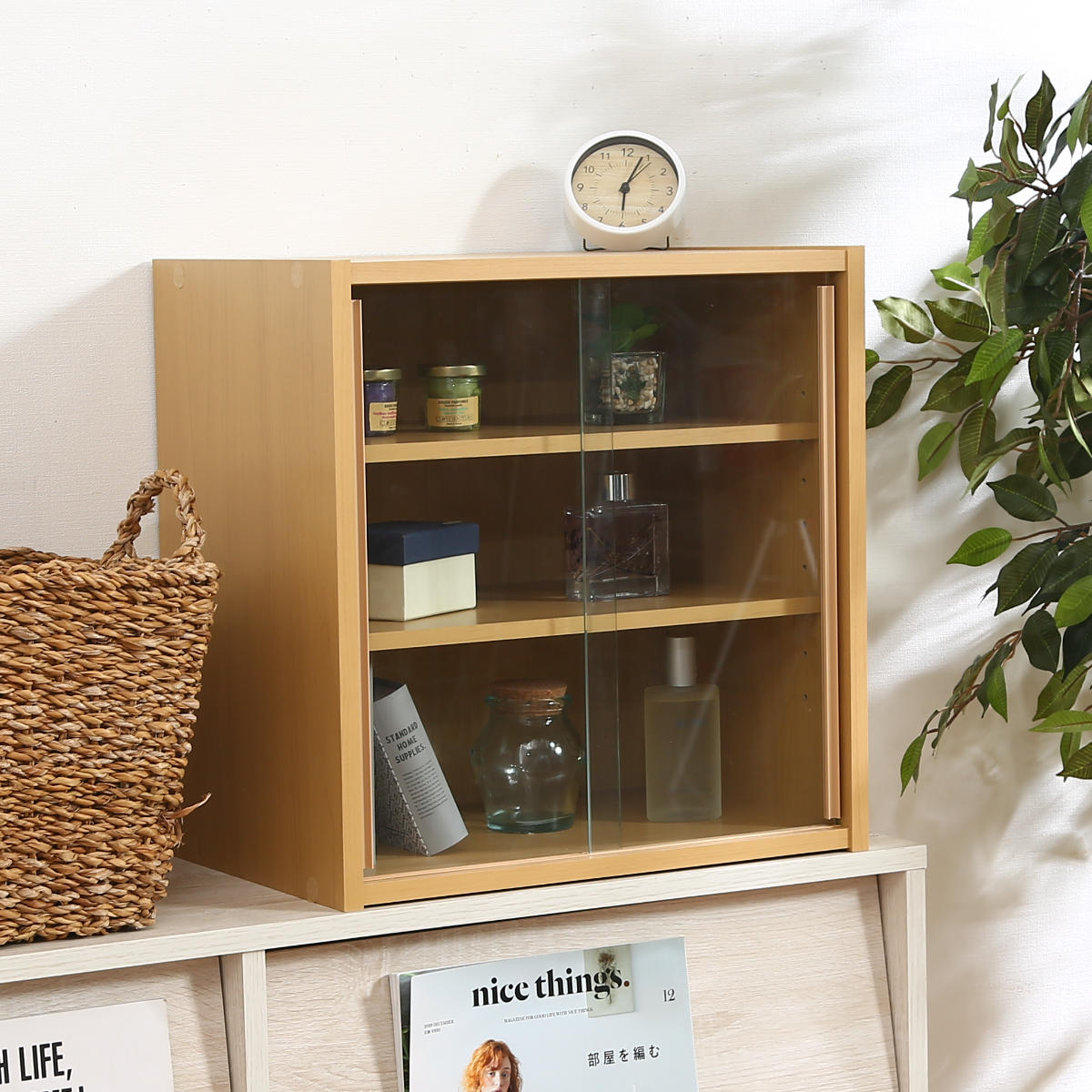 不二貿易（Fuji Boeki） ミニ食器棚 幅43cm 3段 カップボード ガラス