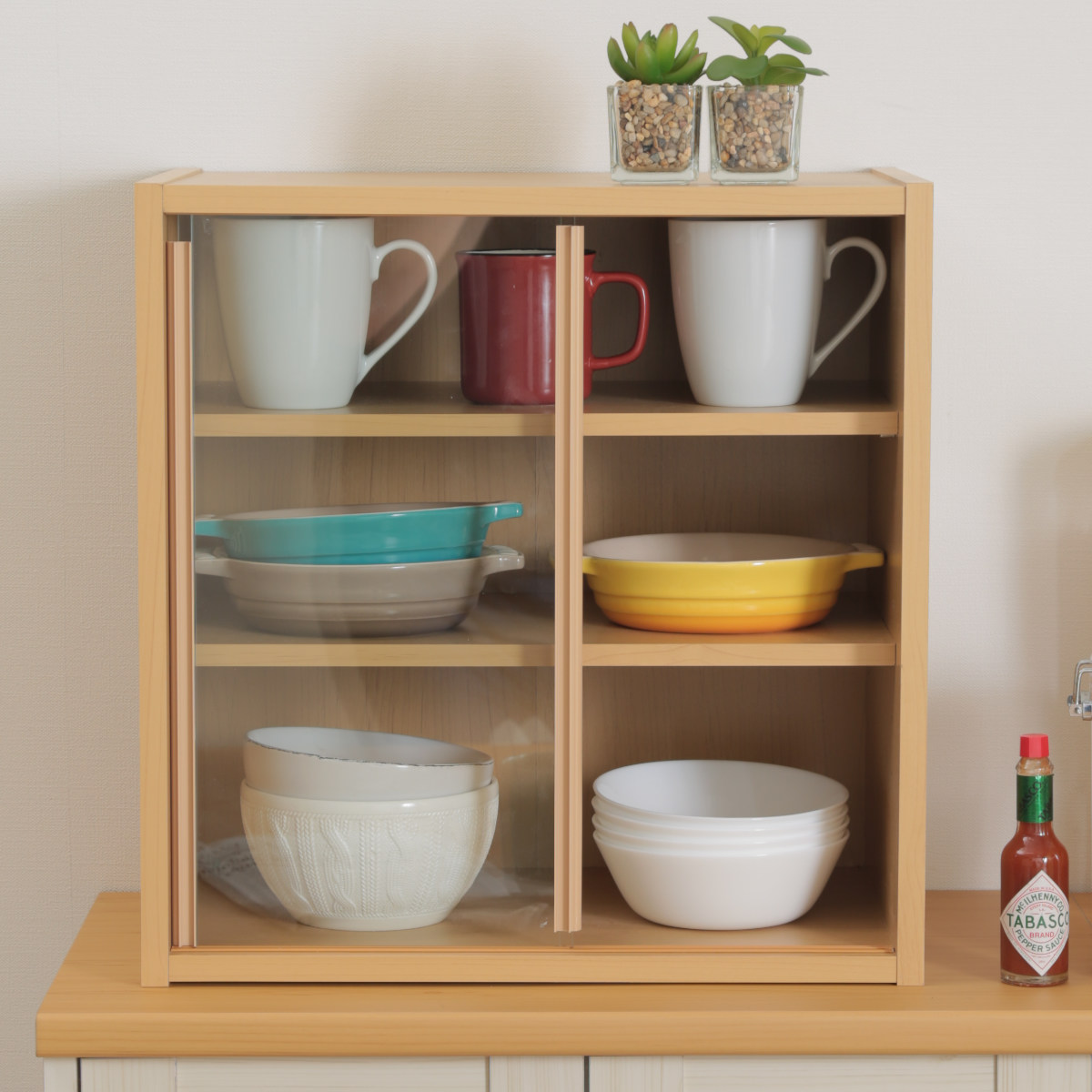 不二貿易（Fuji Boeki） ミニ食器棚 幅43cm 3段 カップボード ガラス