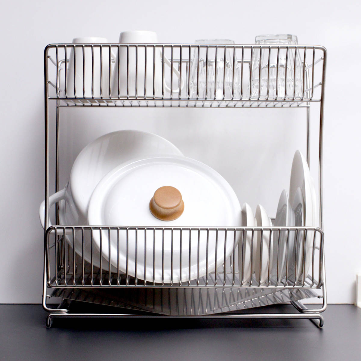 パール金属 水切りかご 18-8 ステンレス製 水切りラック 2段
