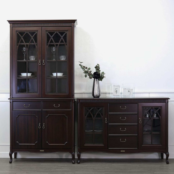 カップボード 食器棚 クラシック調 マホガニー材 ケントハウス 幅90cm