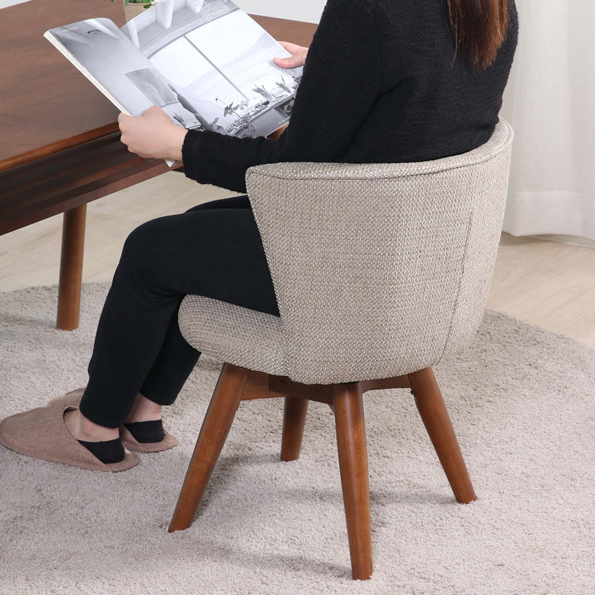 不二貿易（Fuji Boeki） ダイニングチェア 座面高40cm 回転 クラム