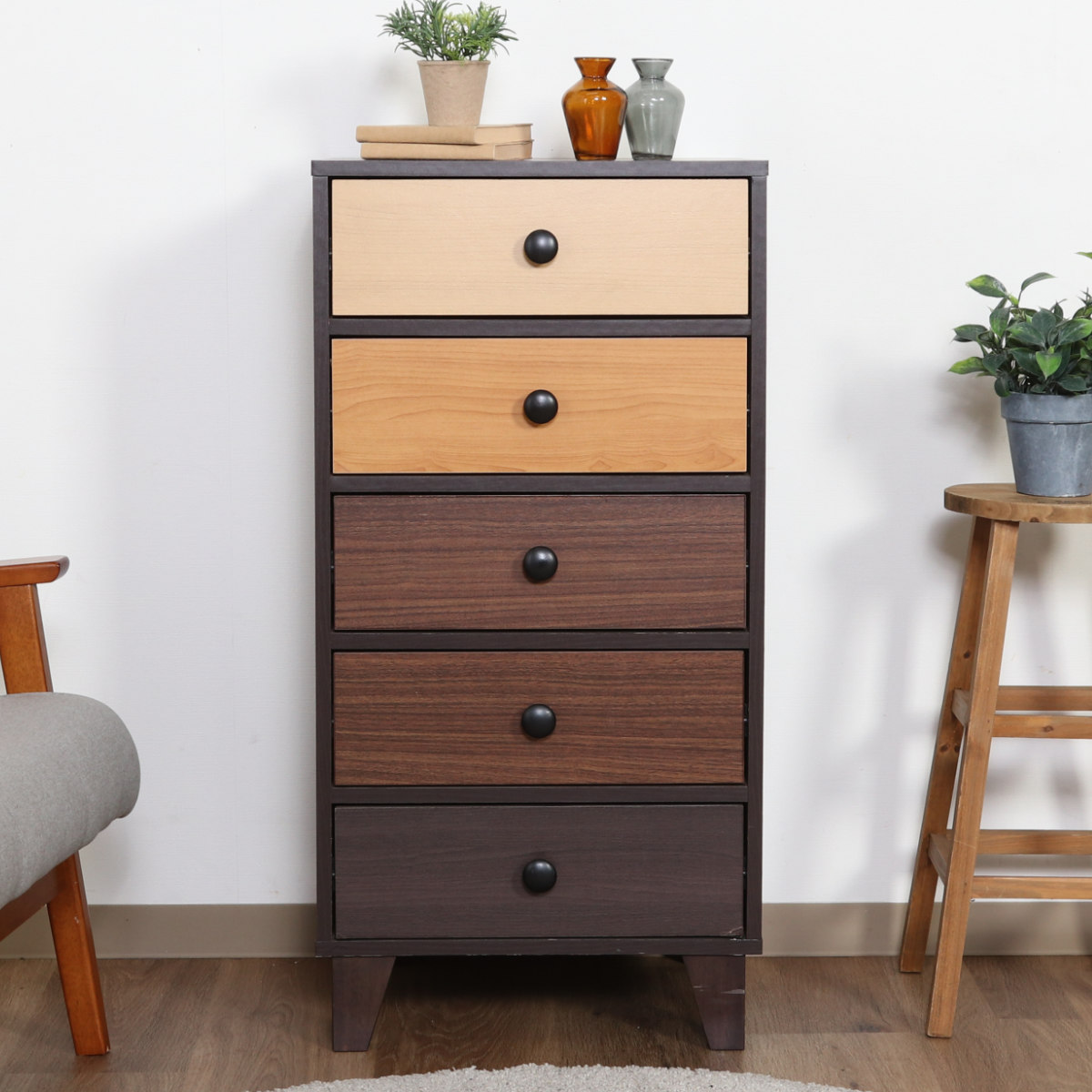 不二貿易（Fuji Boeki） チェスト 幅44.5cm 5段 北欧風 4カラー前板