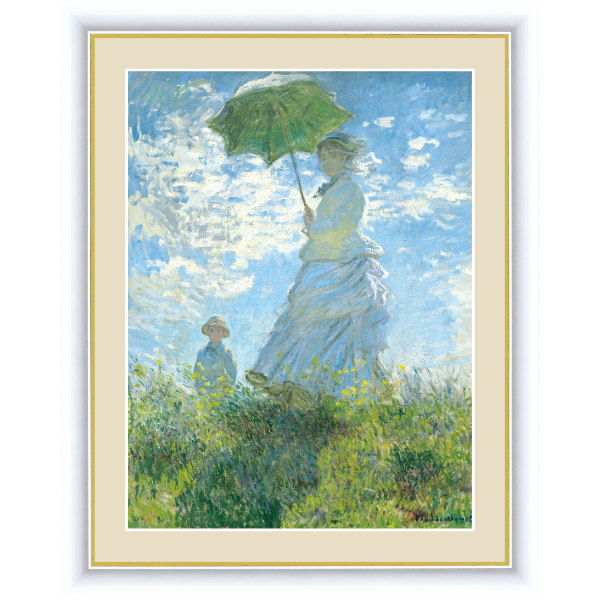 絵画 『散歩、日傘をさす女性』 15×20cm モネ 1875年 額入り 巧芸画