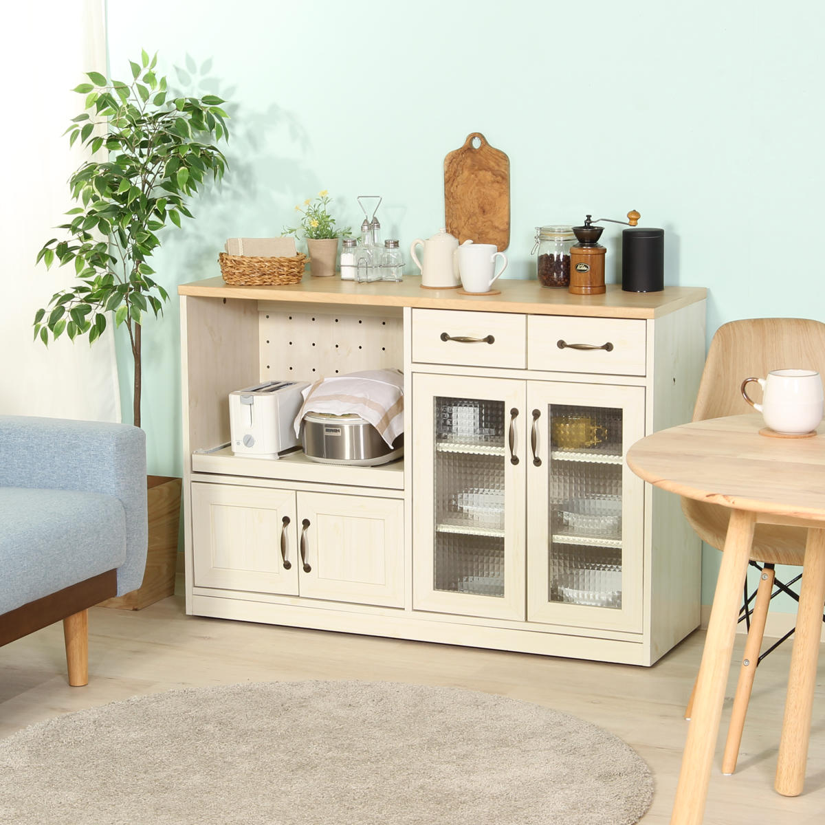 不二貿易（Fuji Boeki） キッチンカウンター 幅118cm スライド棚 2口