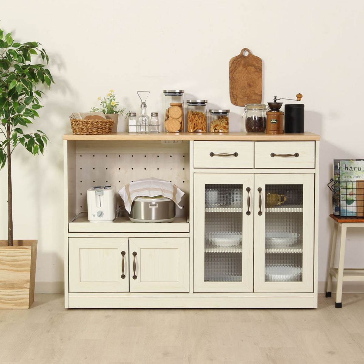 不二貿易（Fuji Boeki） キッチンカウンター 幅118cm スライド棚 2口