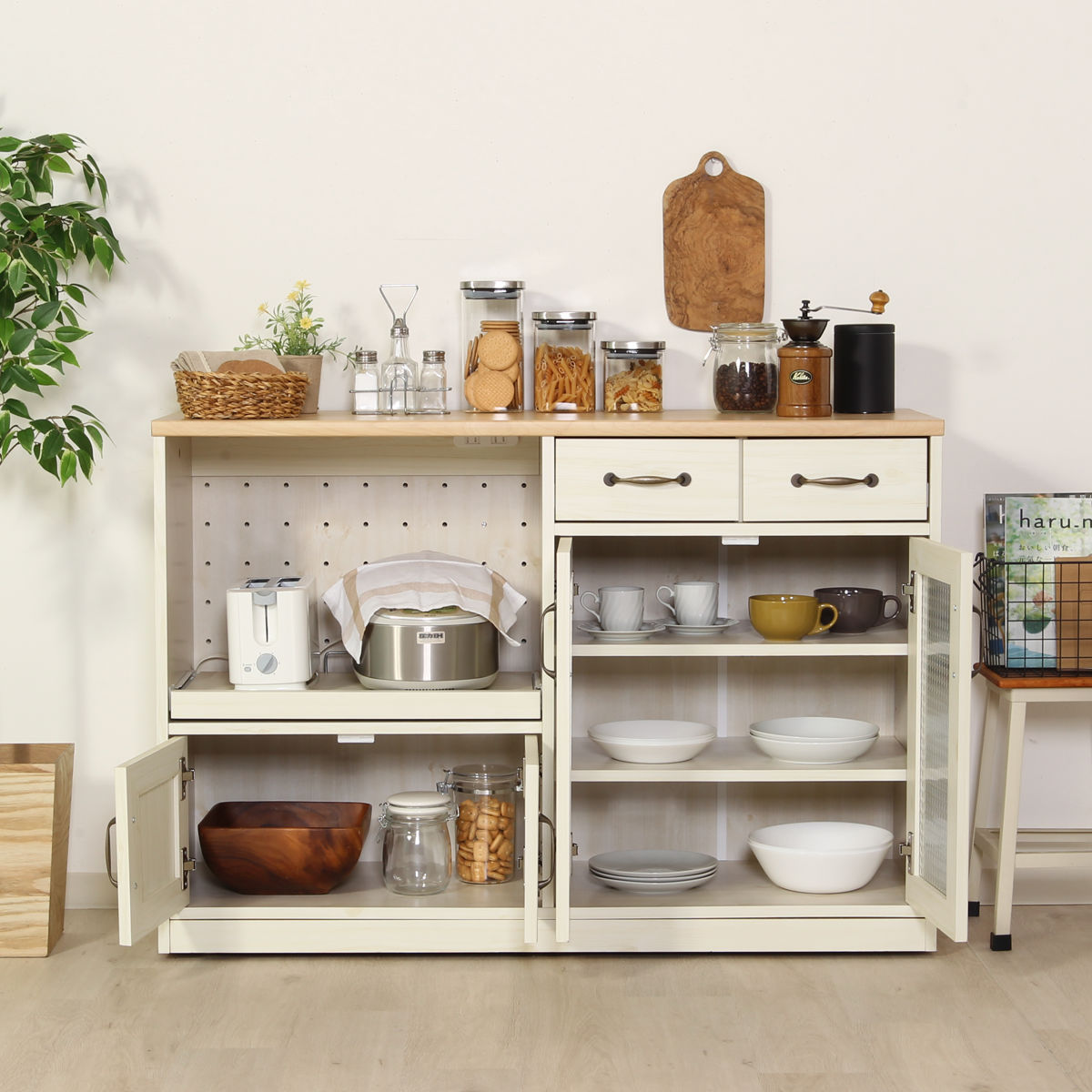 不二貿易（Fuji Boeki） キッチンカウンター 幅118cm スライド棚 2口