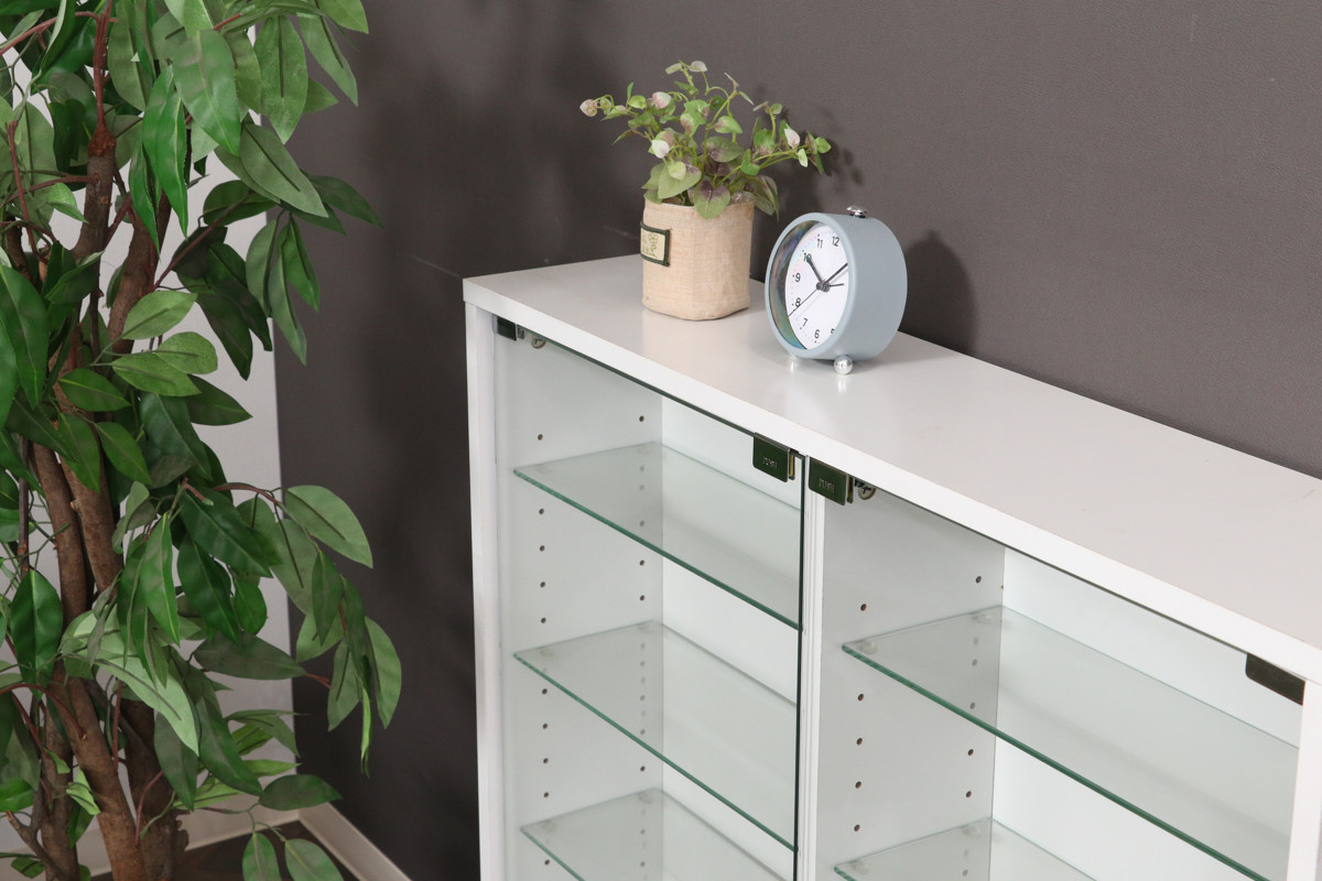 ホワイト ガラスディスプレイケース 90cm 不二貿易（Fuji Boeki） コレクションケース 幅90cm ロータイプ 浅型