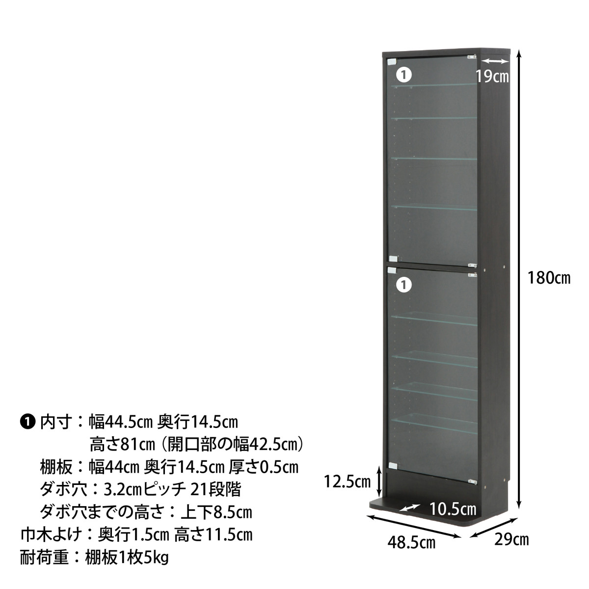 コレクションケース ハイタイプ 浅型 ショーケース 約幅49cm ブラック