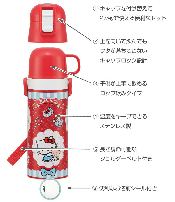 スケーター 水筒 2way 直飲み コップ 超軽量 ハローキティ おしゃれ