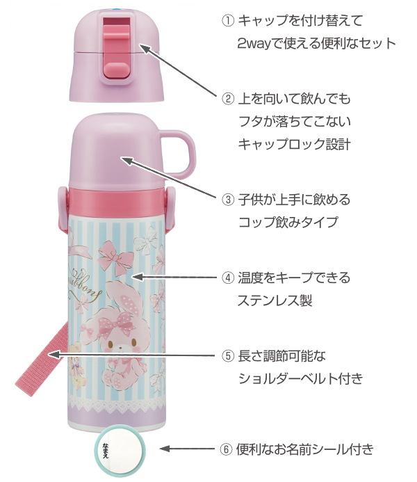 スケーター 水筒 2way 直飲み コップ 超軽量 ぼんぼんりぼん くまさん