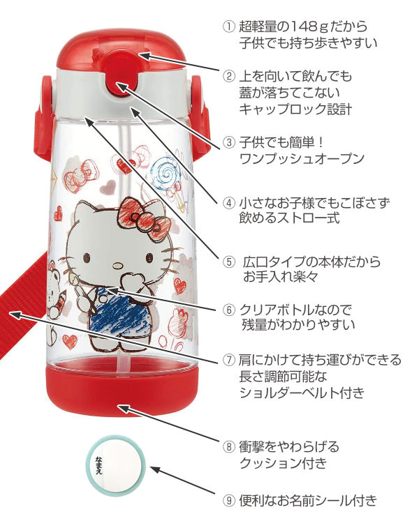 スケーター 水筒 ストロー ワンプッシュ プラスチック ハローキティ