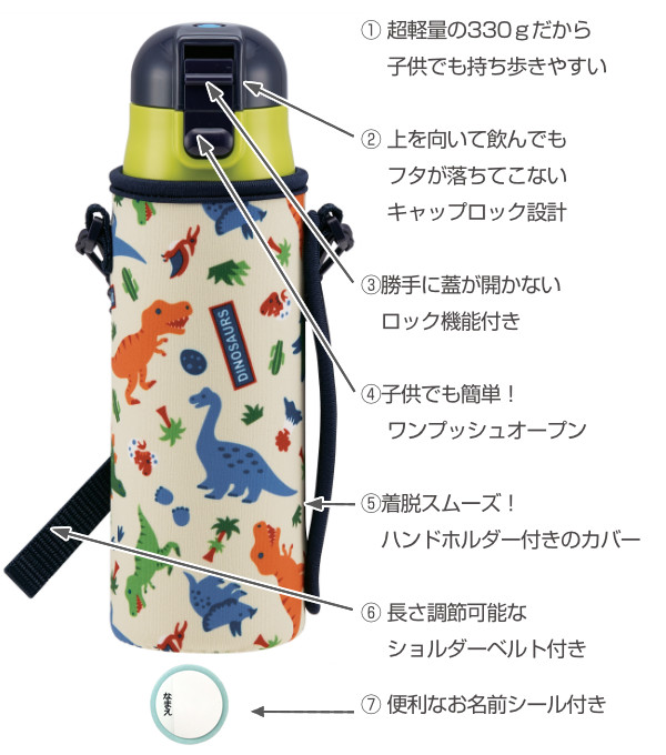 スケーター 水筒 キッズ 直飲み ステンレス カバー付 ディノサウルス