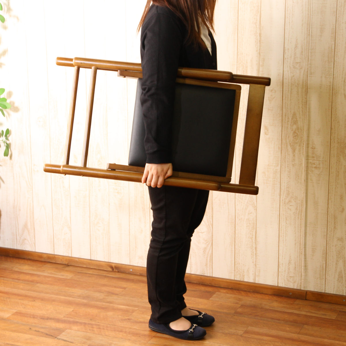 不二貿易（Fuji Boeki） デスクチェア 折りたたみ 座面高43cm 木製