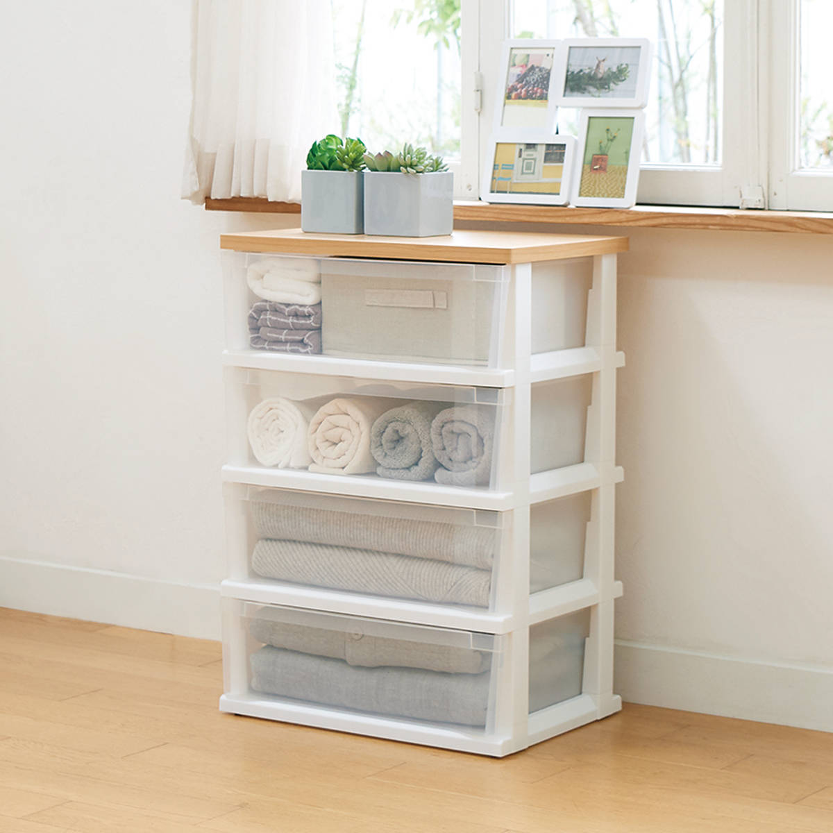 天馬 チェスト 木製天板ストッカー 550 組立式 4段 （ 幅55×奥行40×高