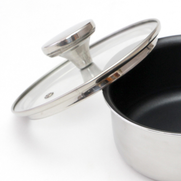 谷口金属工業 片手鍋 14cm IH対応 ガラス蓋付き ストリール ステンレス