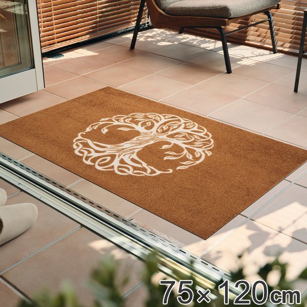 玄関マット 75×120cm 厚さ 6mm 屋内兼用 wash＋dry Tree of Life Brown