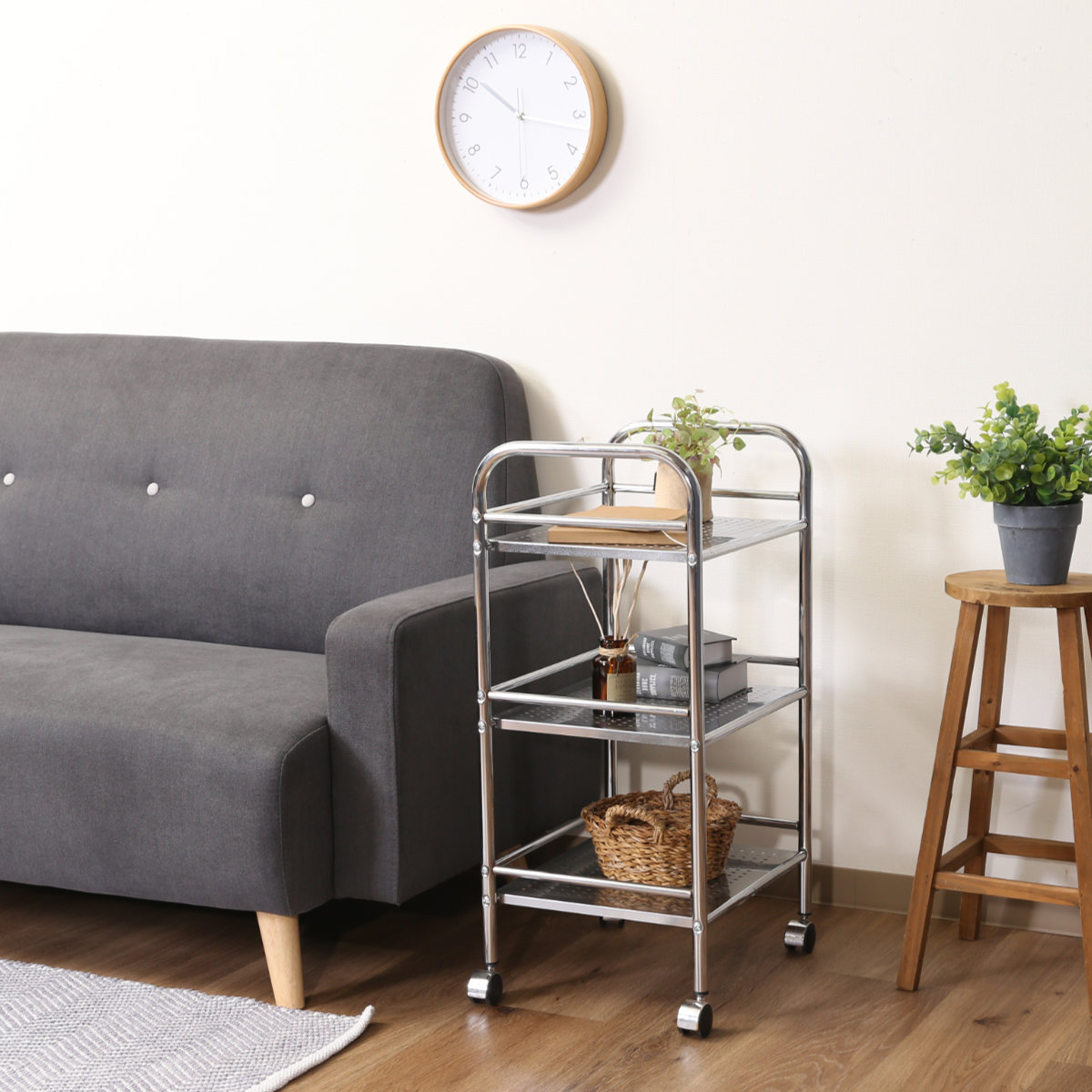 不二貿易（Fuji Boeki） キッチンワゴン 幅40cm 3段 クロム仕上げ