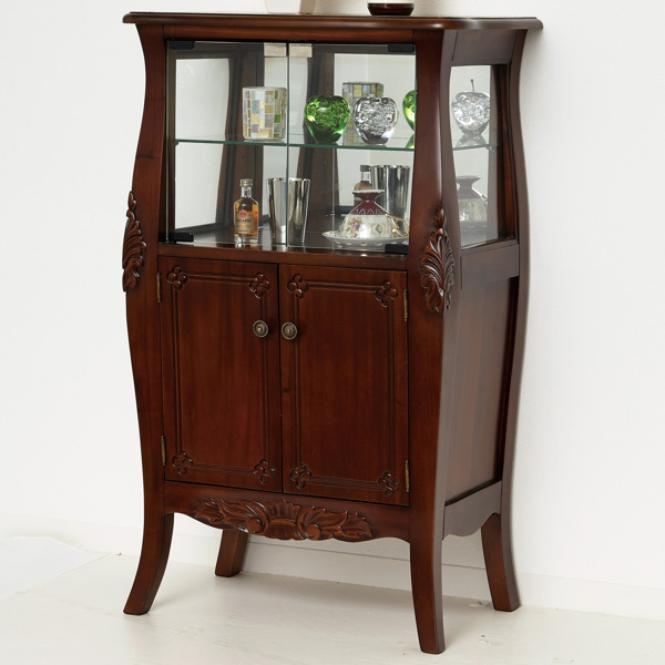 アーチトップのスリムキャビネット コレクションケース マホガニー