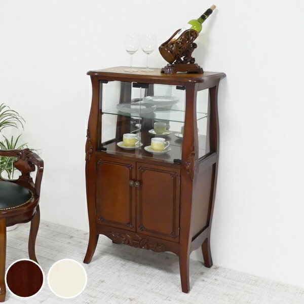 クロシオ ガラスキャビネット クラシック調 マホガニー材 幅60cm