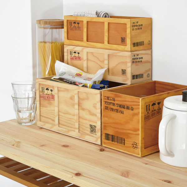 現代百貨 収納ボックス L 幅27×奥行21×高さ14.5cm コンテナ 木