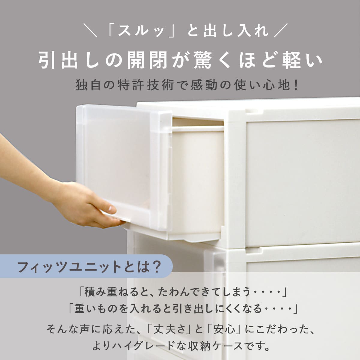 Fits 収納ケース 幅44×奥行74×高さ23cm ホワイト フィッツ フィッツ