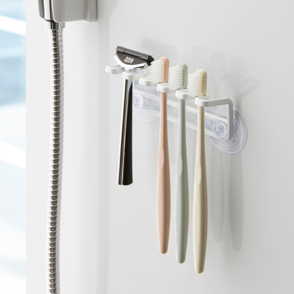 山崎実業 MIST 歯ブラシスタンド 吸盤歯ブラシホルダー 5連 ミスト