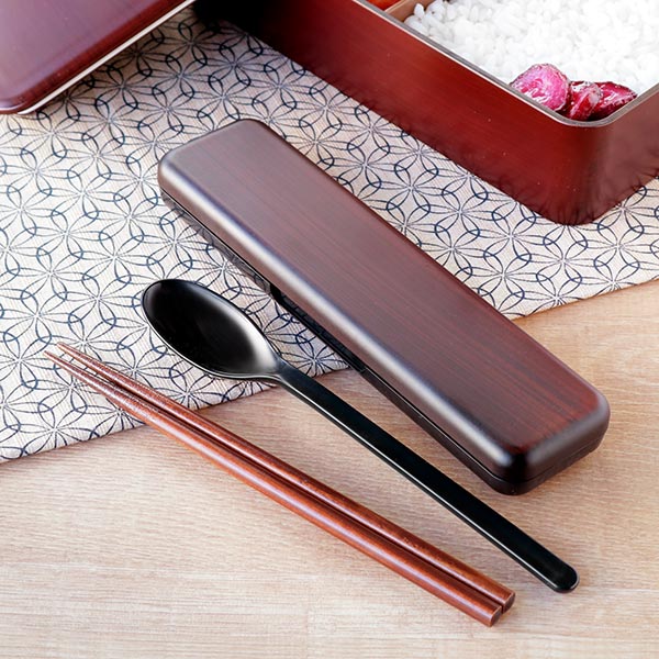 コンビセット 箸 スプーン 18cm 木目塗 箸箱 栃木目 （ 箸＆スプーン
