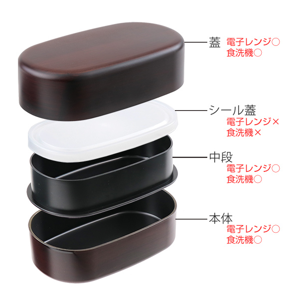 お弁当箱 2段 830ml ジャンボ小判ランチ 木目塗 栃木目 ランチボックス