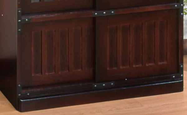 ミヤグチ企販 キャビネット 民芸調 格子デザイン 引き戸収納 幅67cm