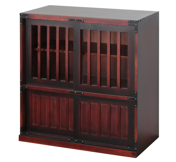 美品 松本民芸家具 キャビネット サイドボード 収納棚 右のみ 幅146cm ミヤグチ企販 キャビネット 民芸調 格子デザイン 引き戸収納 幅67cm