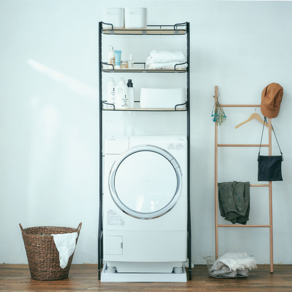 弘益 洗濯機ラック 3段 ランドリー収納 スチールフレーム 幅72cm