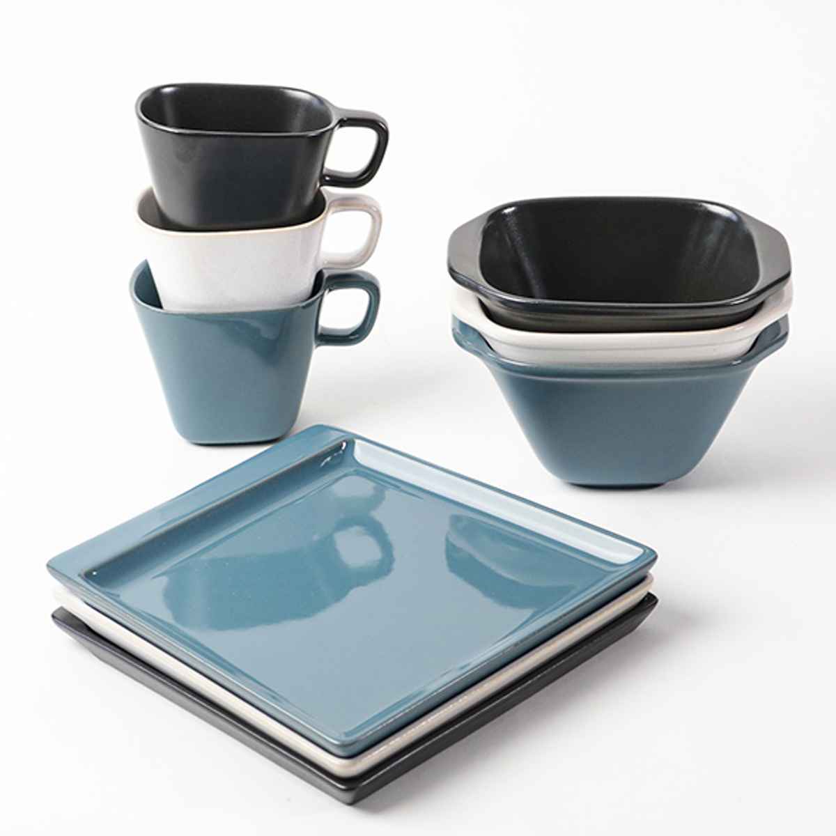 １９センチプレート４枚セット プレート 19cm square pottery スクエアポタリー 磁器 （ 食洗機対応