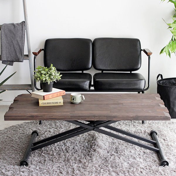 テーブル 高さ調整 幅120cm アカシア 木製 天然木 昇降式 センターテーブル ダイニングテーブル スチール脚 （ リビングテーブル 机 リフティングテーブル ） | ブランド登録なし