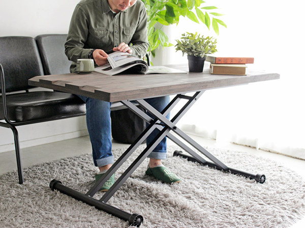 テーブル 高さ調整 幅120cm アカシア 木製 天然木 昇降式 センターテーブル ダイニングテーブル スチール脚 （ リビングテーブル 机 リフティングテーブル ） | ブランド登録なし | 15