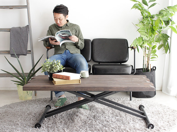 テーブル 高さ調整 幅120cm アカシア 木製 天然木 昇降式 センターテーブル ダイニングテーブル スチール脚 （ リビングテーブル 机 リフティングテーブル ） | ブランド登録なし | 02