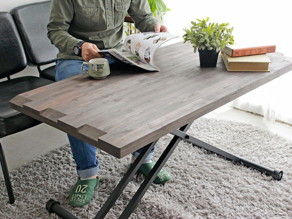 テーブル 高さ調整 幅120cm アカシア 木製 天然木 昇降式 センターテーブル ダイニングテーブル スチール脚 （ リビングテーブル 机 リフティングテーブル ） | ブランド登録なし | 03