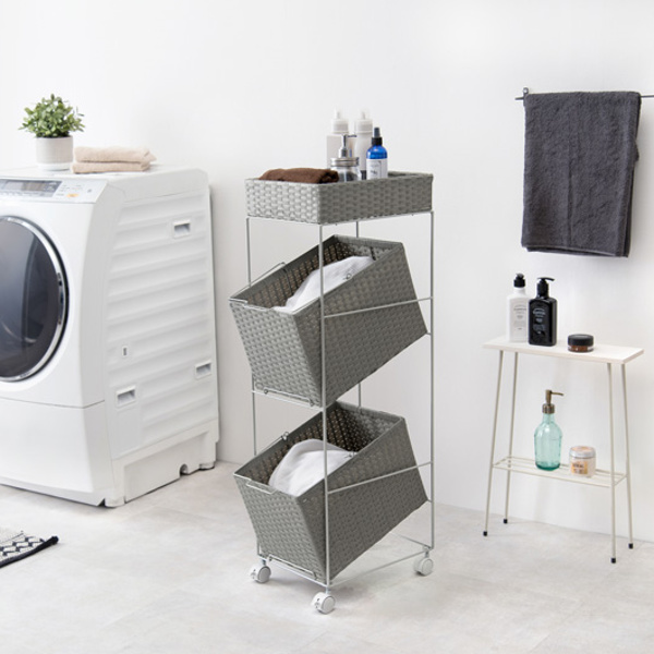HAGiHARA（萩原） ランドリーラック 3段 ランドリーワゴン ランドリー
