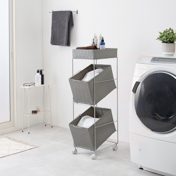 HAGiHARA（萩原） ランドリーラック 3段 ランドリーワゴン ランドリー