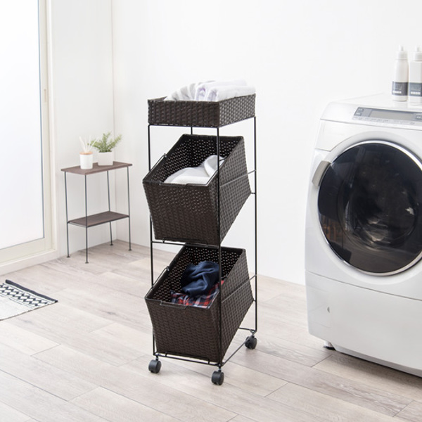 HAGiHARA（萩原） ランドリーラック 3段 ランドリーワゴン ランドリー