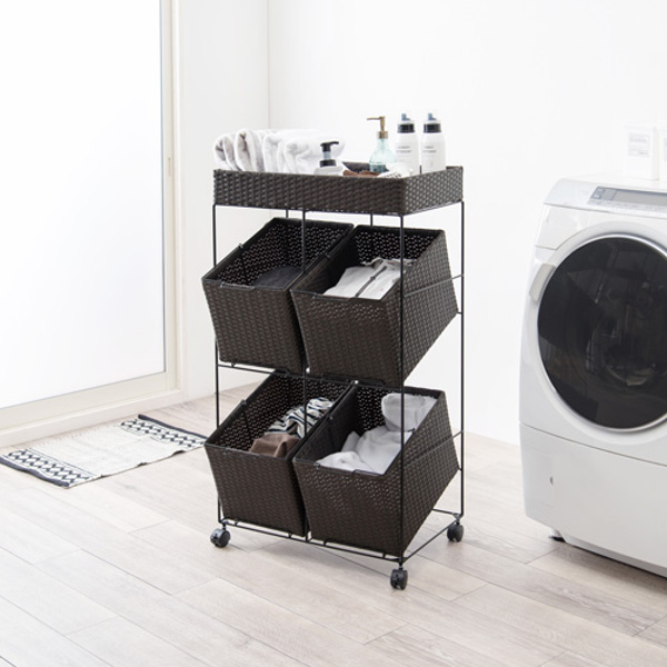 HAGiHARA（萩原） ランドリーラック 3段 ランドリーワゴン ランドリー