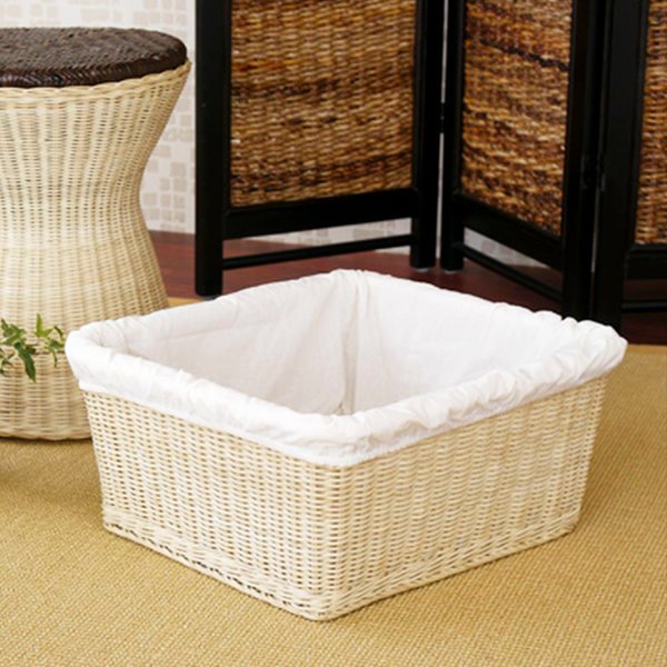籐製 バスケット 内張付 ラタンかご 幅40cm （ 籐 かご カゴ 籠 脱衣