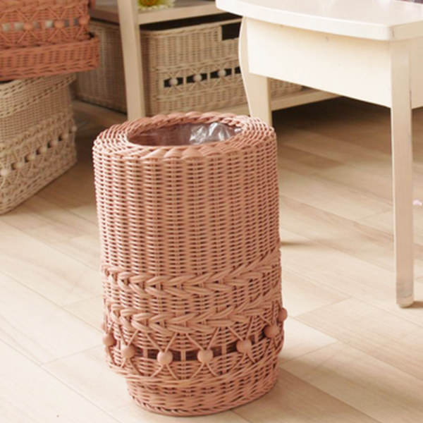 籐 筒形バスケット ごみカゴ 被せ蓋 fiore 直径20cm （ ゴミ箱 丸型
